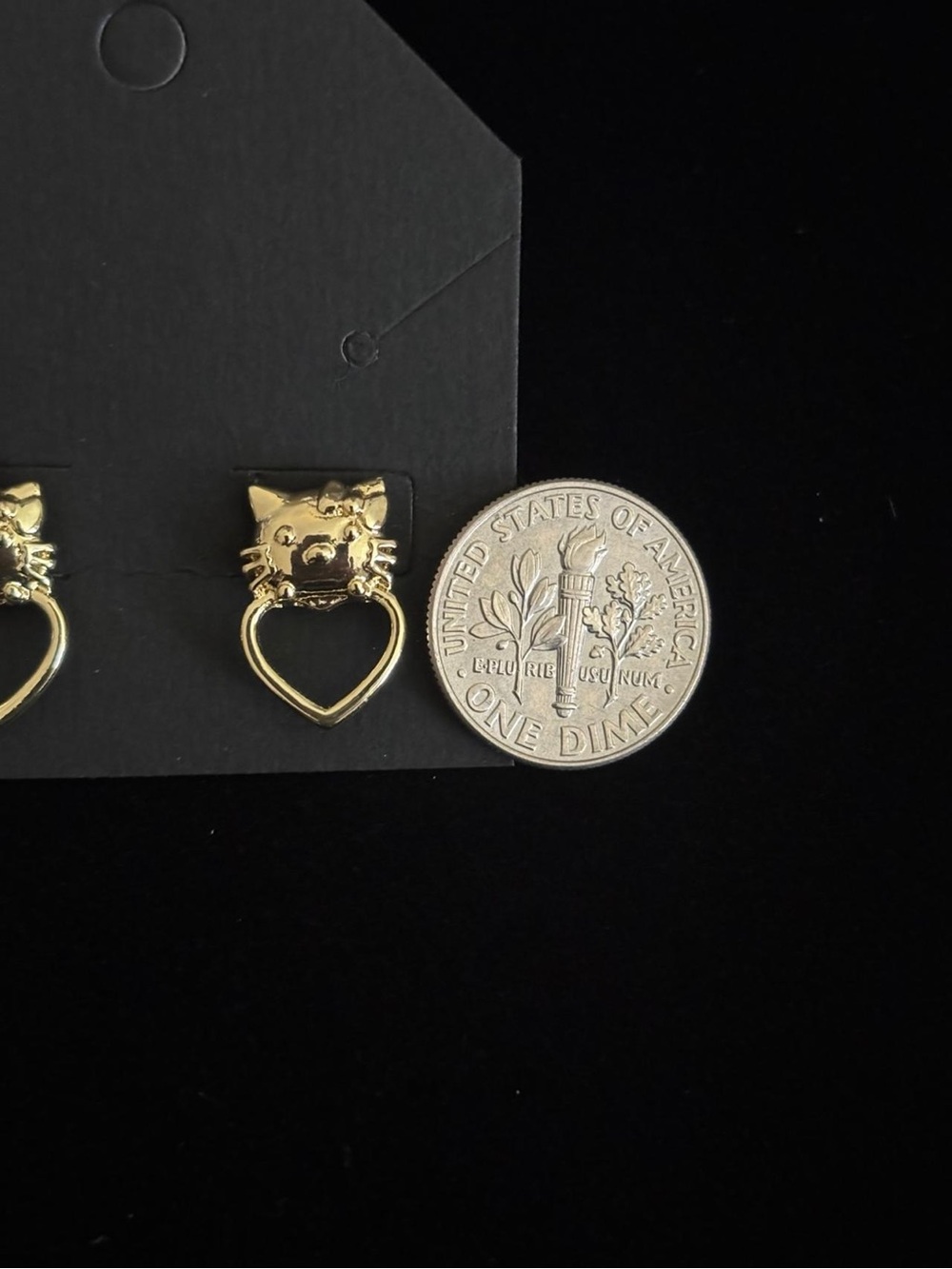 Gold Cat Face Earrings with Heart Drop for Kids